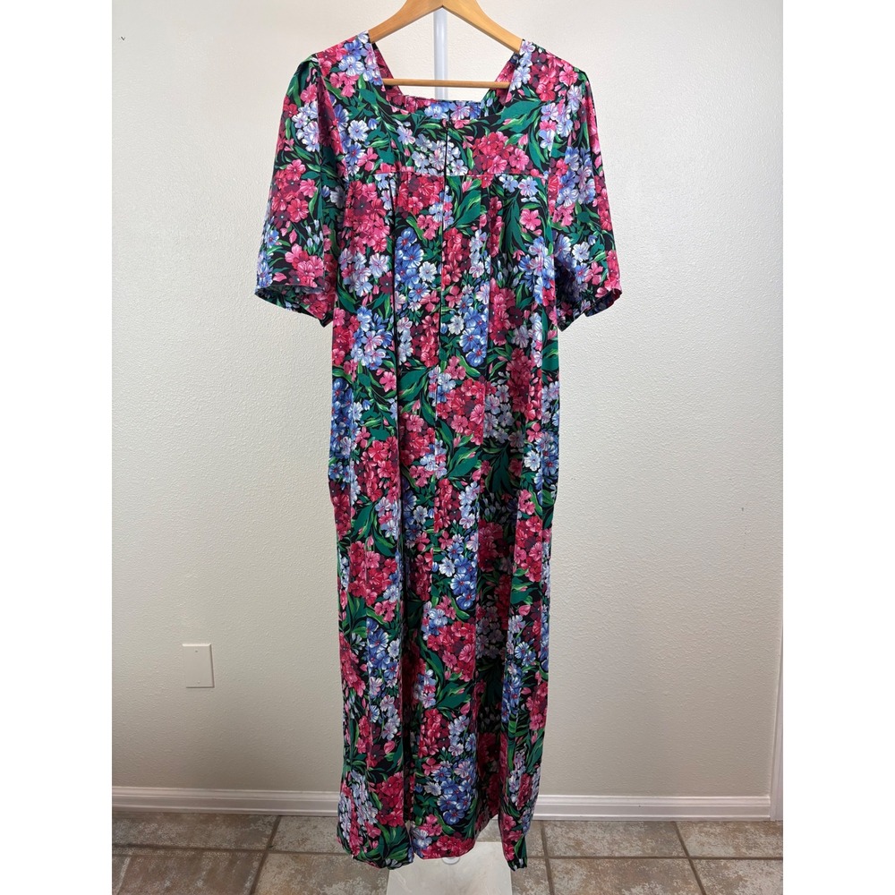 Vintage Floral Maxi Dress Cottagecore Short Sleeve House Dress Robe Grannycore